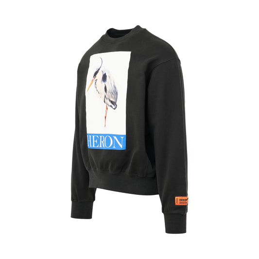 Heron Bird Painted Crewneck in Black/Blue