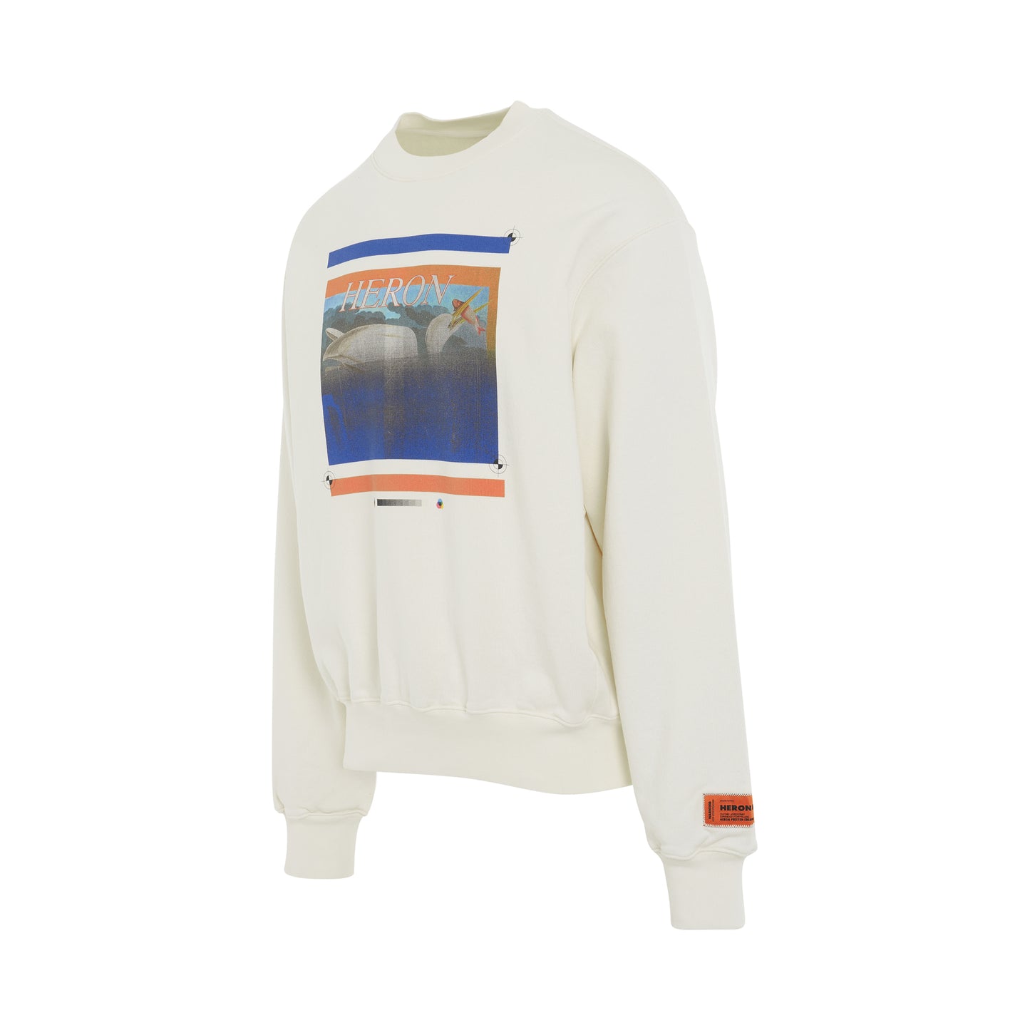 Misprinted Heron Crewneck in White/Navy