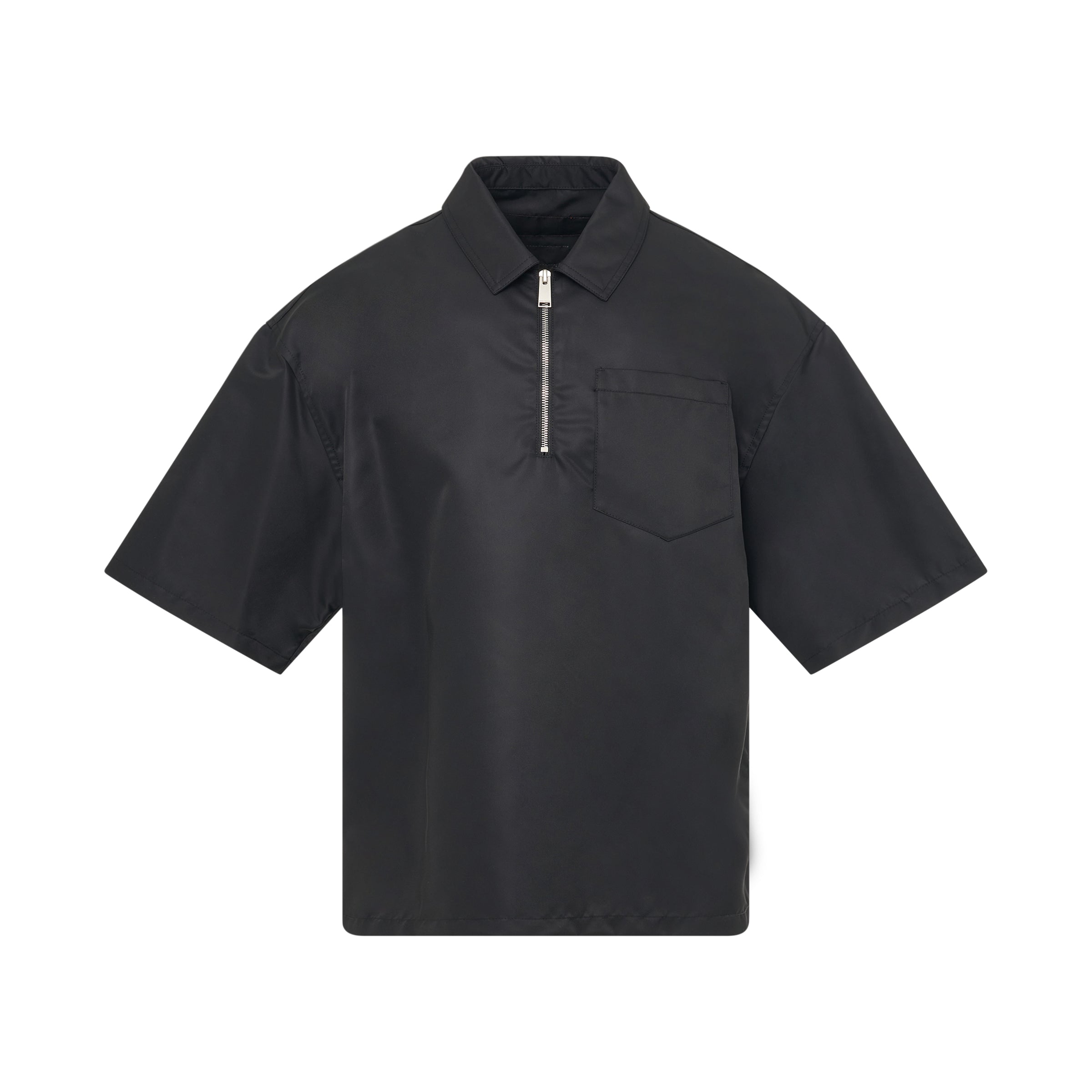 Ex-Ray Nylon Zip Short Sleeve Shirt in Black