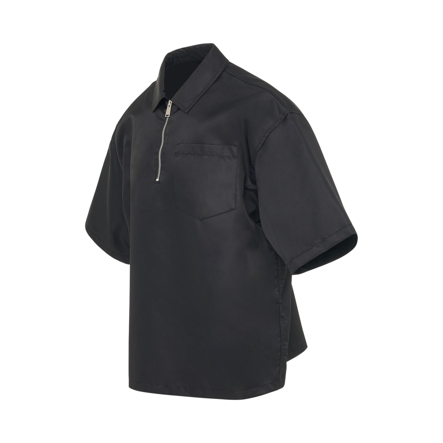 Ex-Ray Nylon Zip Short Sleeve Shirt in Black