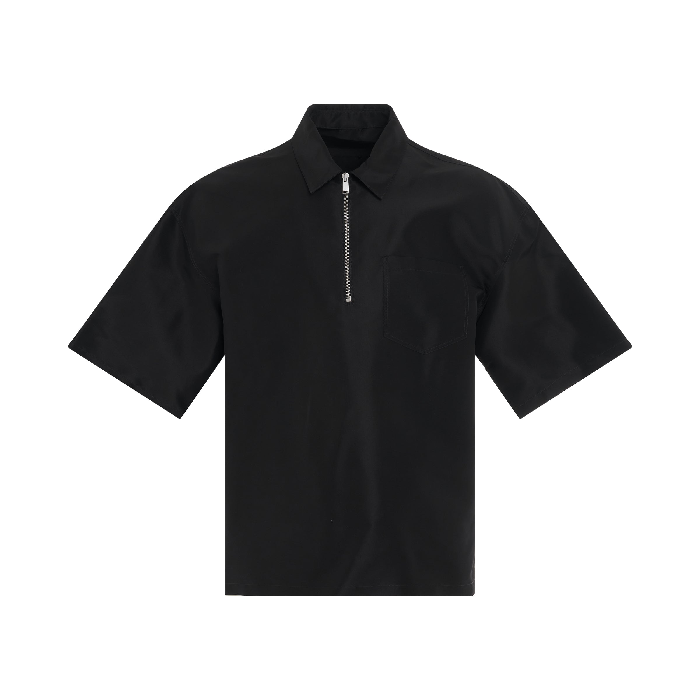 Ex-Rat Nylon Zip Short Sleeve Shirt in Black