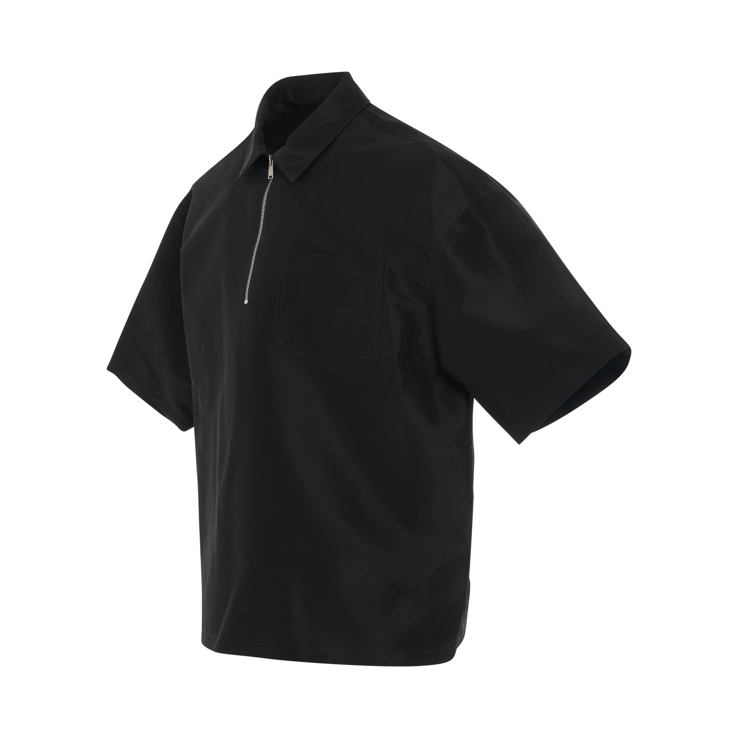 Ex-Rat Nylon Zip Short Sleeve Shirt in Black