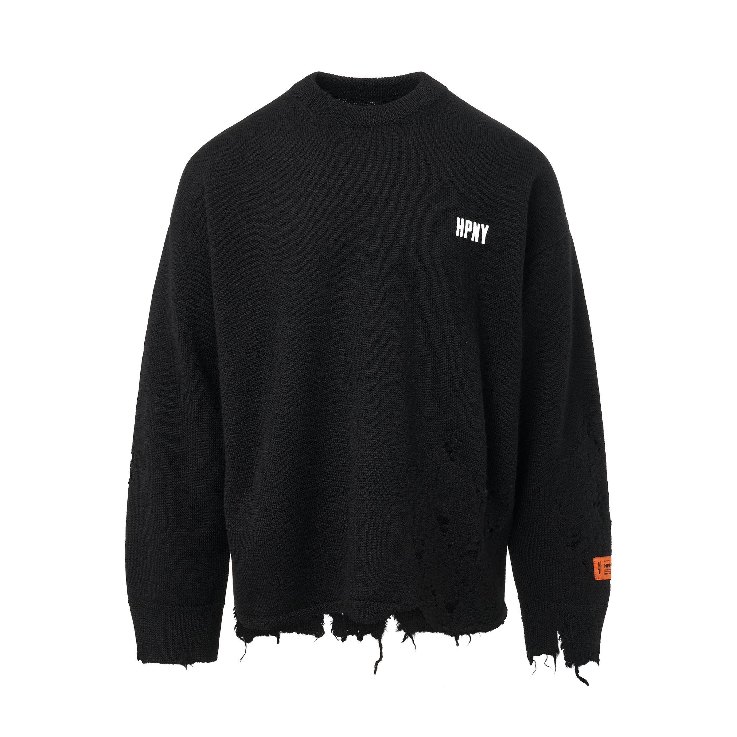 Regular Shredded Knit Crewneck in Black/White