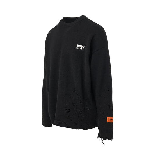 Regular Shredded Knit Crewneck in Black/White