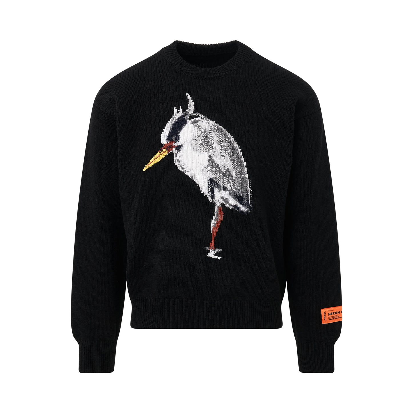Heron Bird Knit Crewneck in Black/Grey