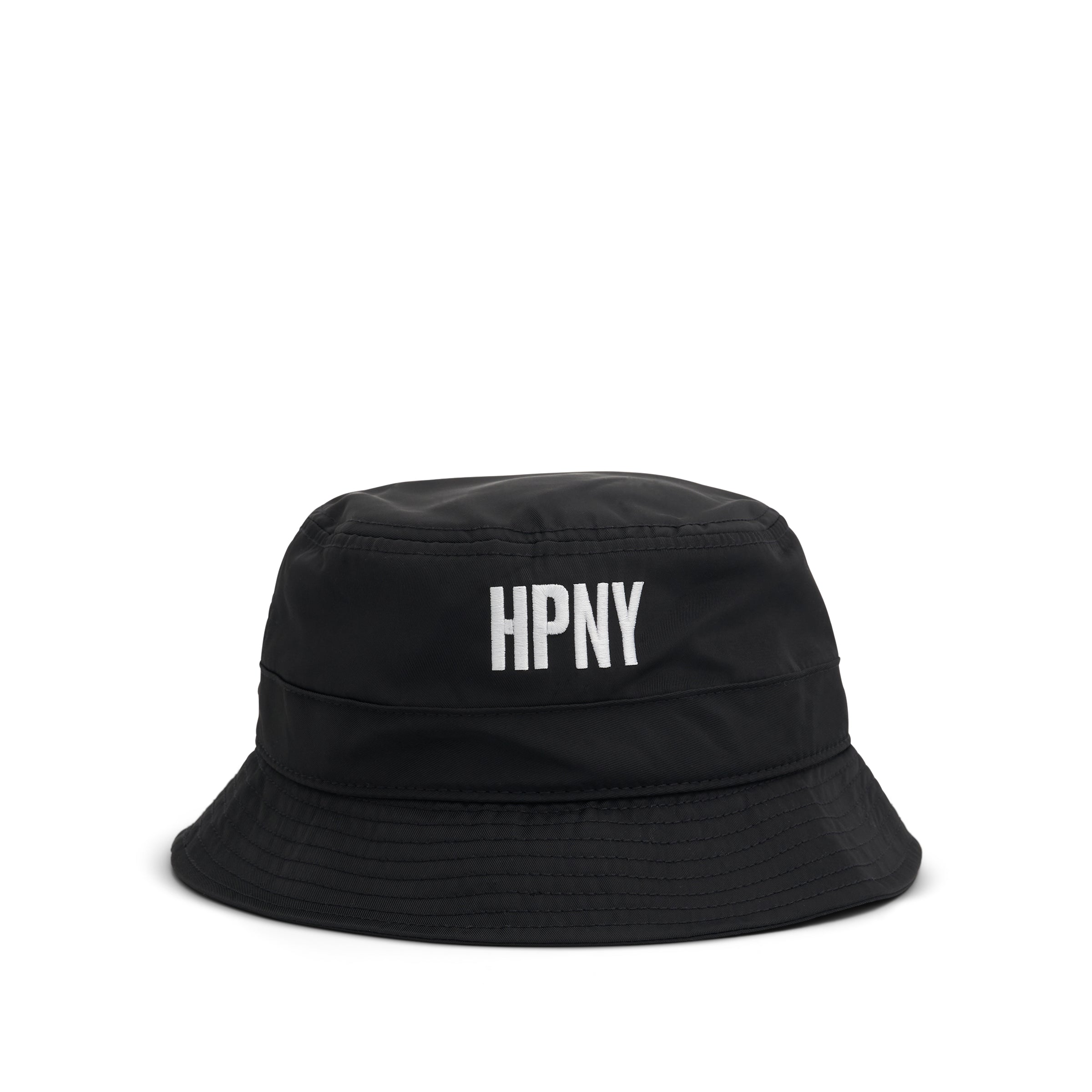 HPNY Embroidered Nylon Bucket Hat in Black/White