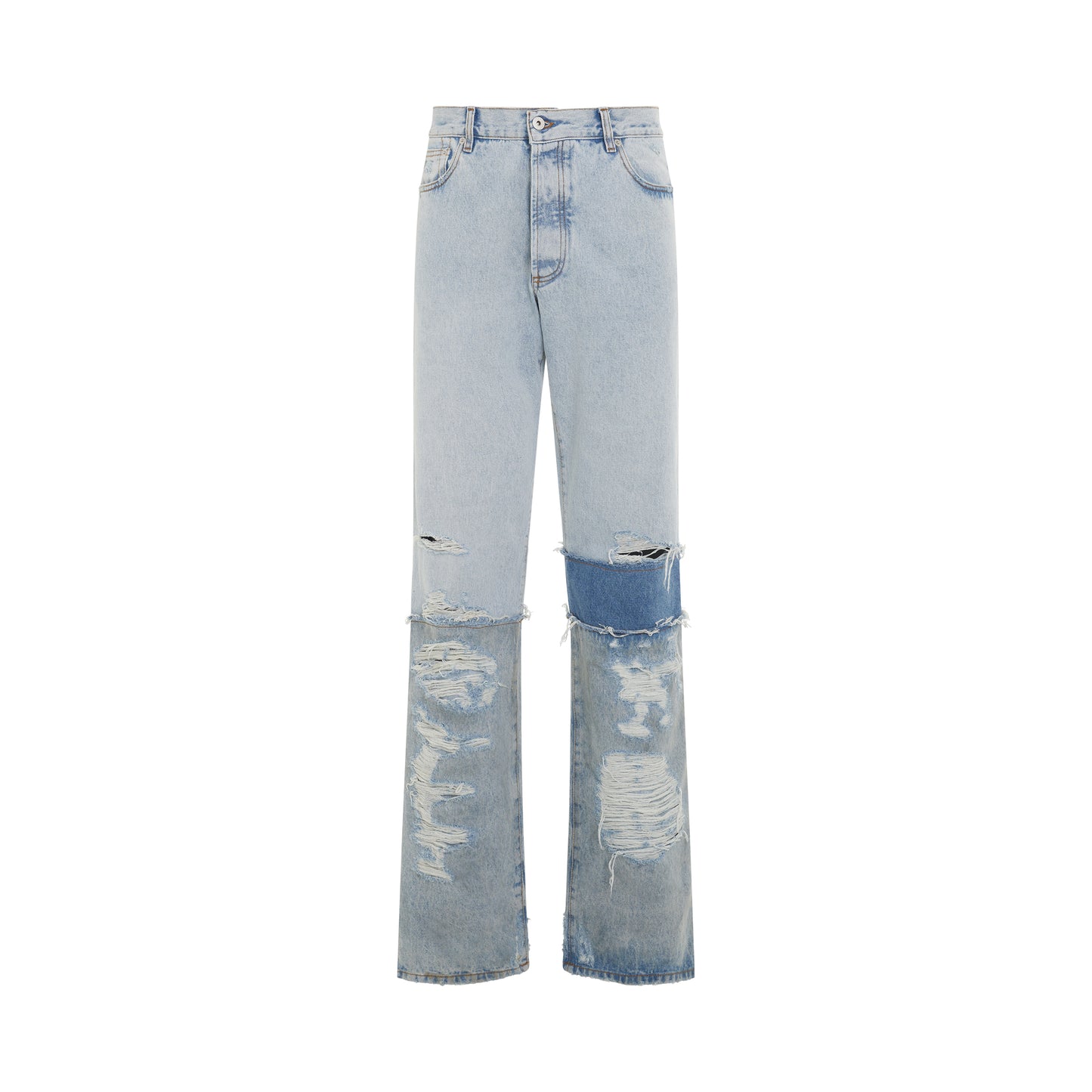 Layered Regular Fit 5 Pockets Treated Jeans in Light Blue