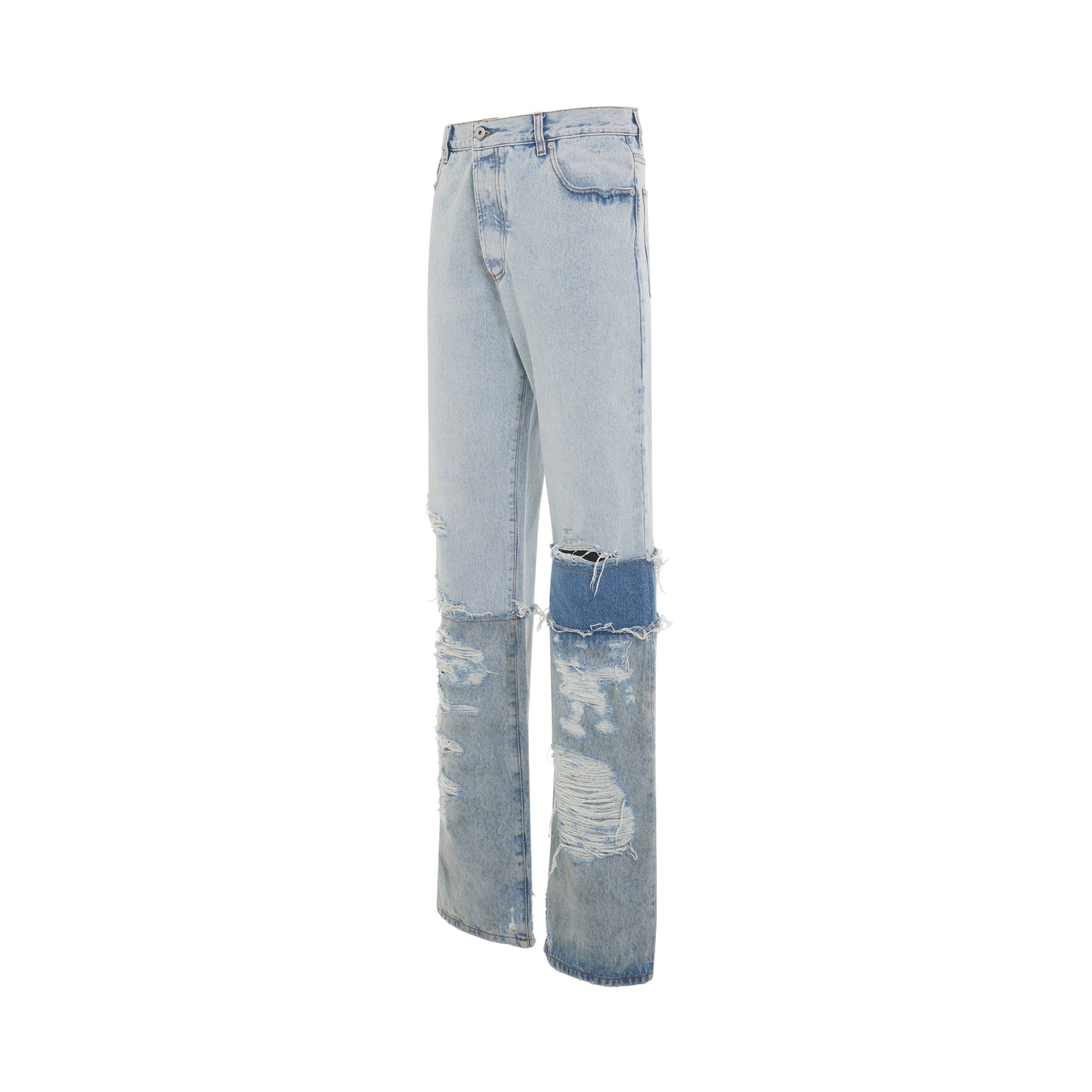 Layered Regular Fit 5 Pockets Treated Jeans in Light Blue