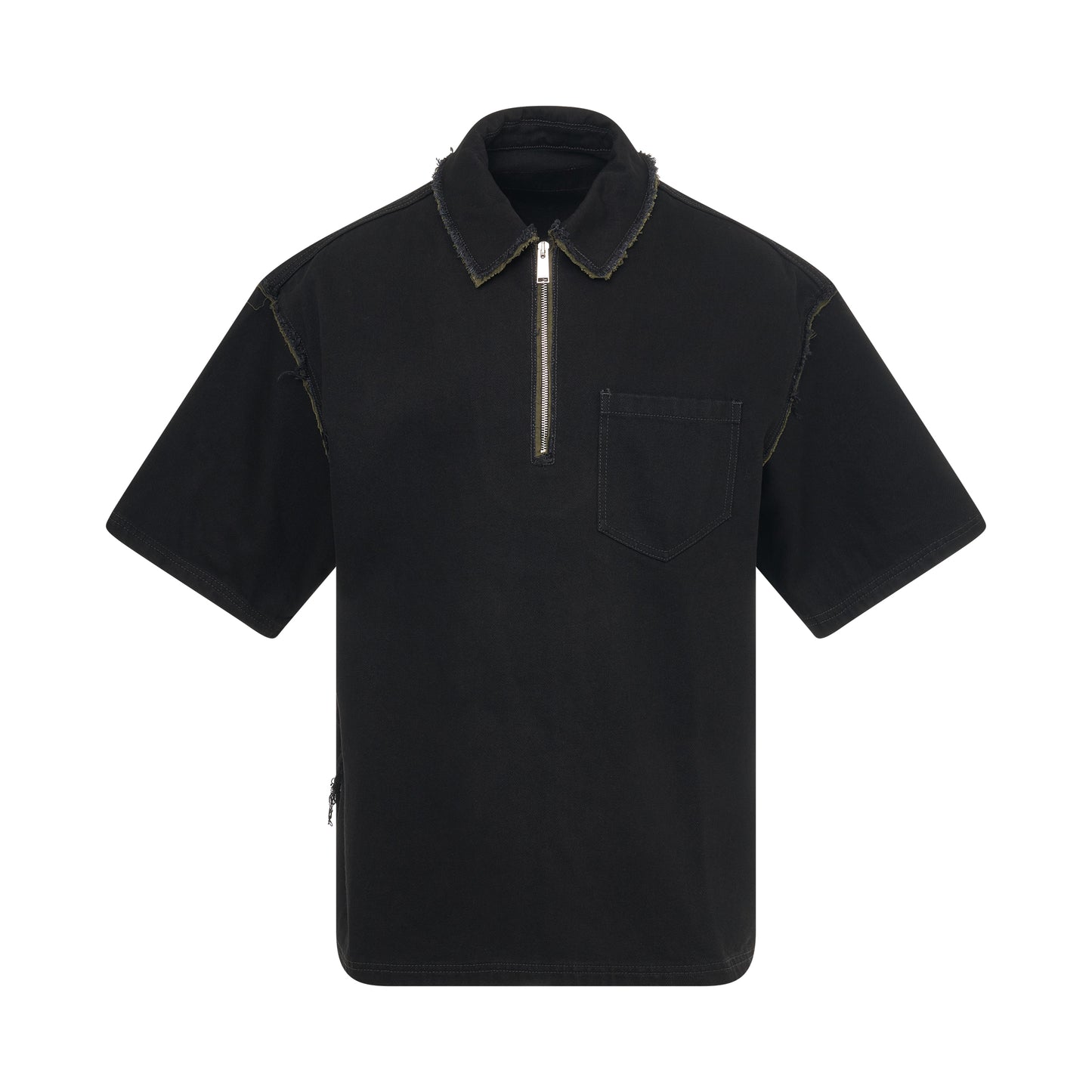 Rebuilt Denim Short Sleeve Zip Shirt in Black