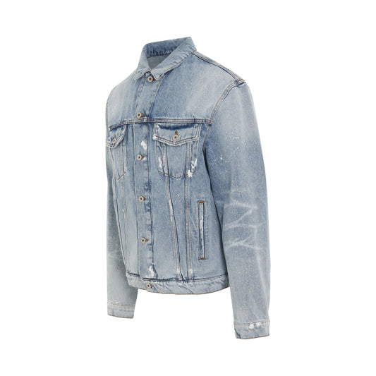 Regular Distressed Denim Jacket in Light Blue