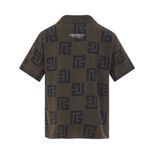 Short Sleeve Monogram Pyjama Shirt in Brown