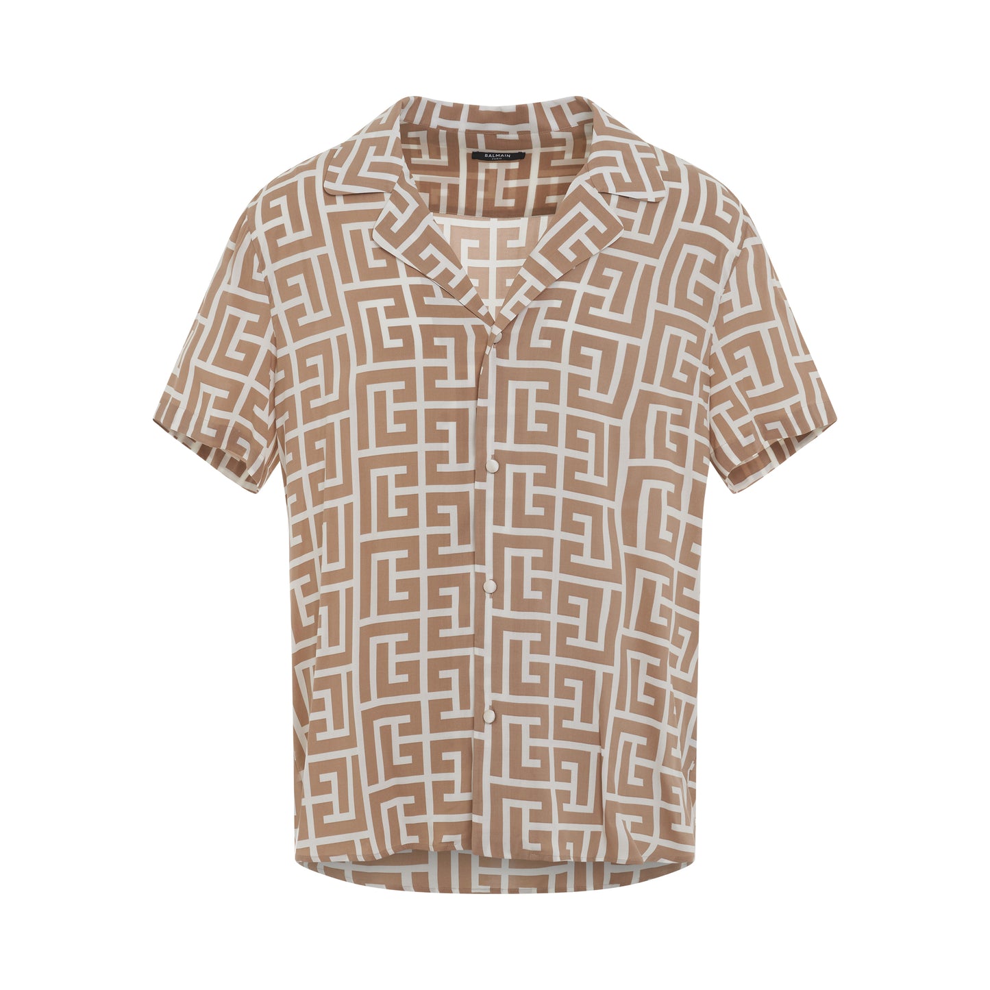 Macro Monogram Short Sleeve Pyjama Shirt in Ivory/Brown