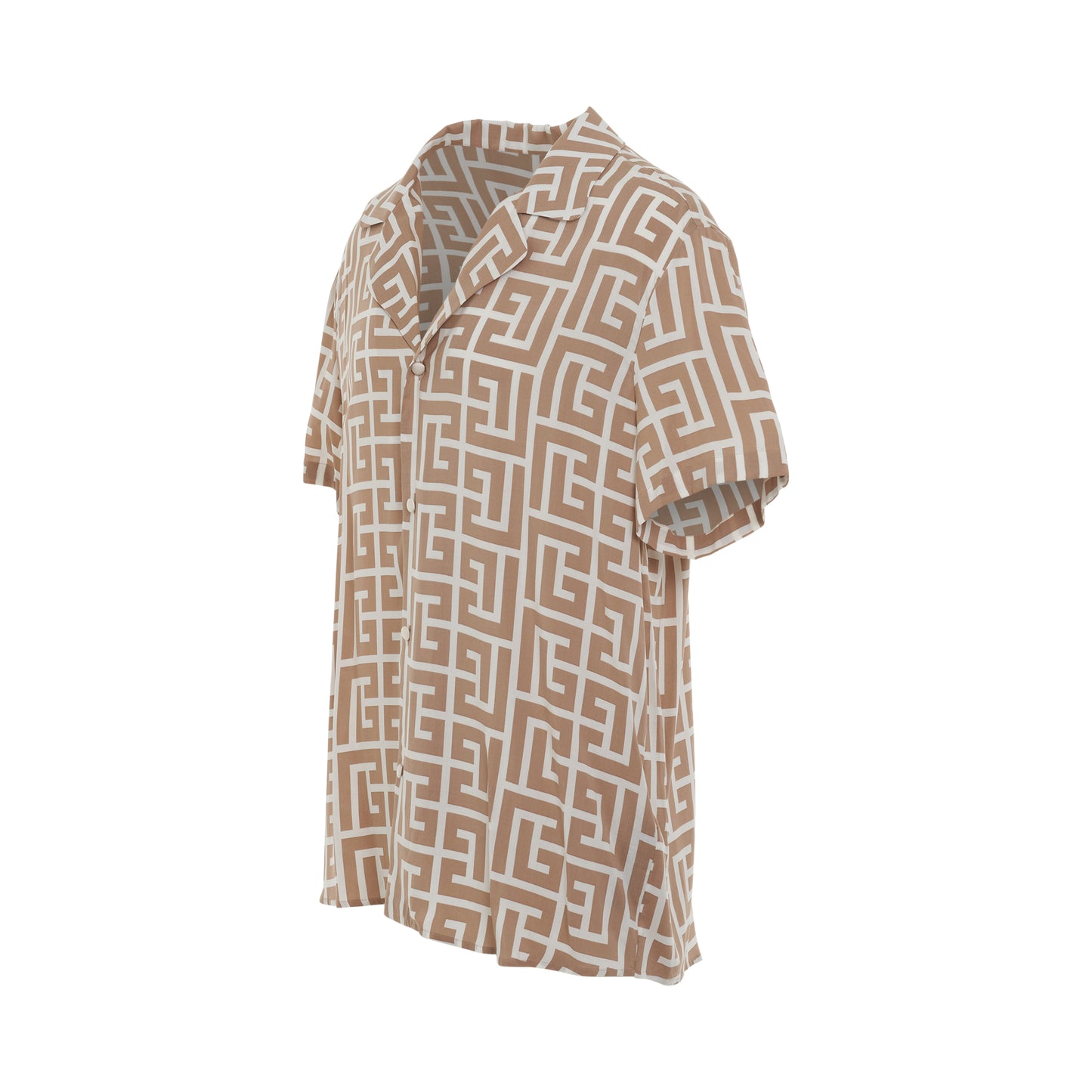 Macro Monogram Short Sleeve Pyjama Shirt in Ivory/Brown