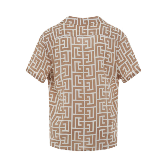 Macro Monogram Short Sleeve Pyjama Shirt in Ivory/Brown