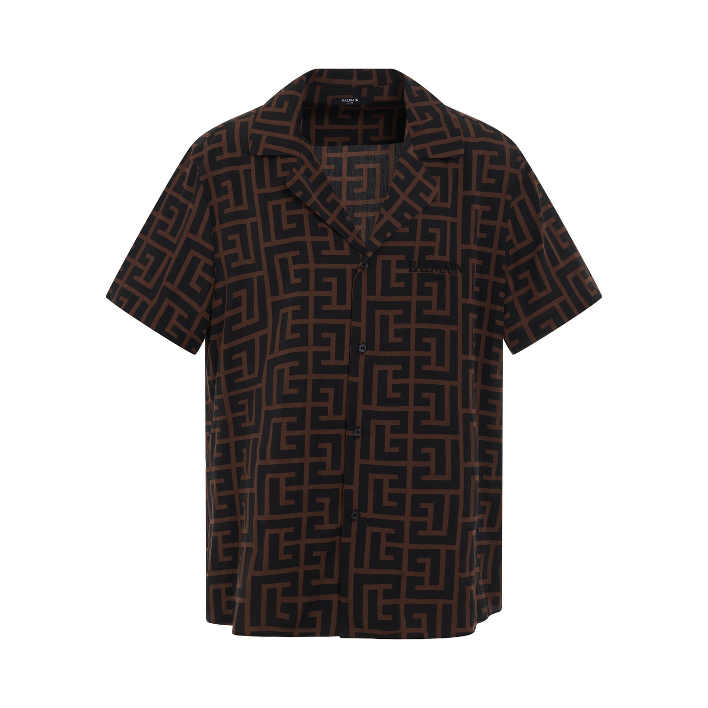 Macro Monogram Short Sleeve Pyjama Shirt in Dark Brown/Black