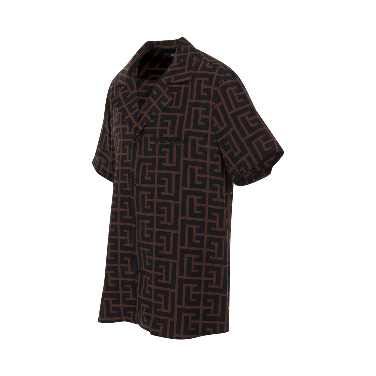 Macro Monogram Short Sleeve Pyjama Shirt in Dark Brown/Black