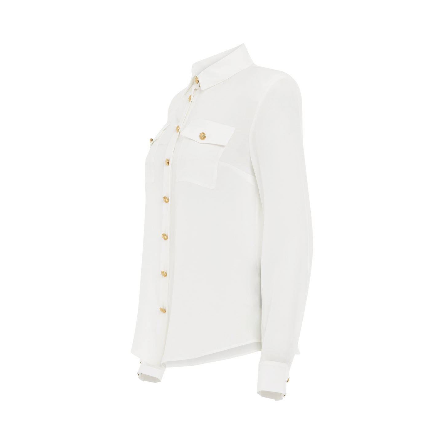 2 Pockets Crepe De Chine Buttoned Shirt in White