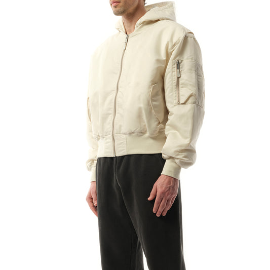 Hooded Broad Bomber Jacket in Ivory