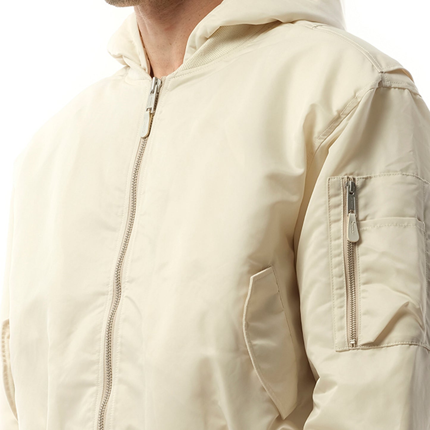 Hooded Broad Bomber Jacket in Ivory