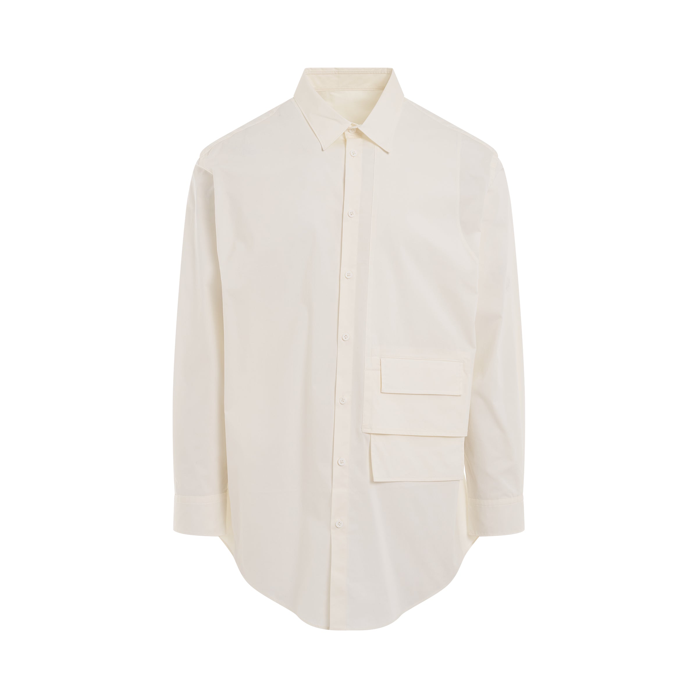 Flap Pocket Detail Long Shirt in Off White