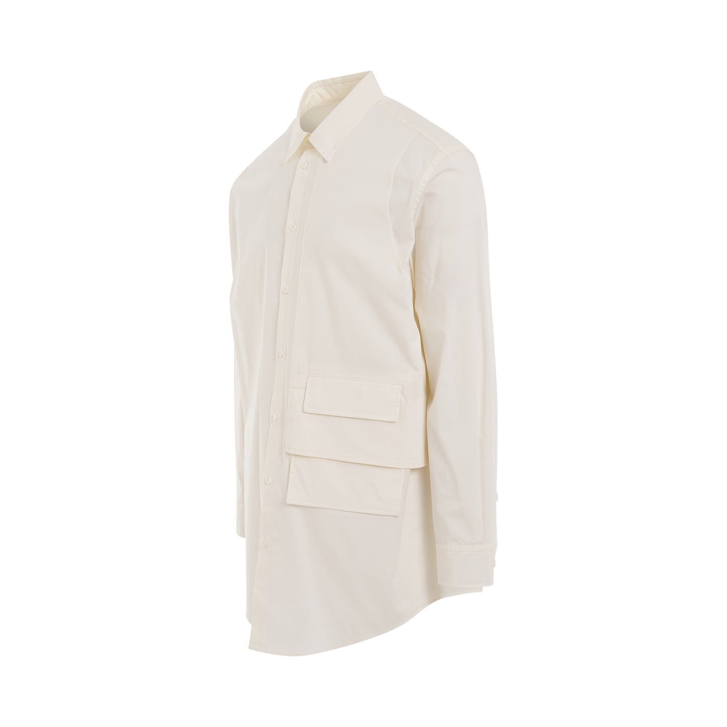 Flap Pocket Detail Long Shirt in Off White