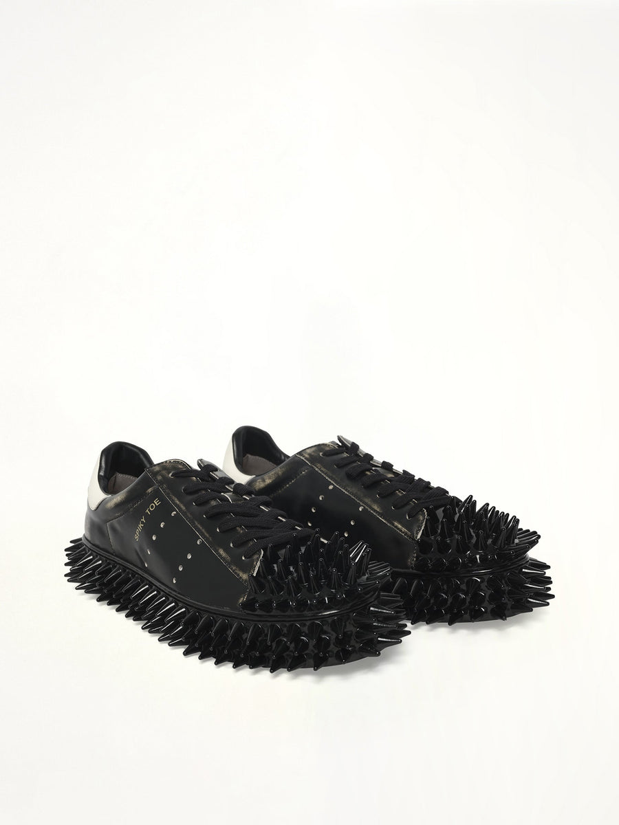 Spiky Leather Sneaker in Black Front View | DOUBLET