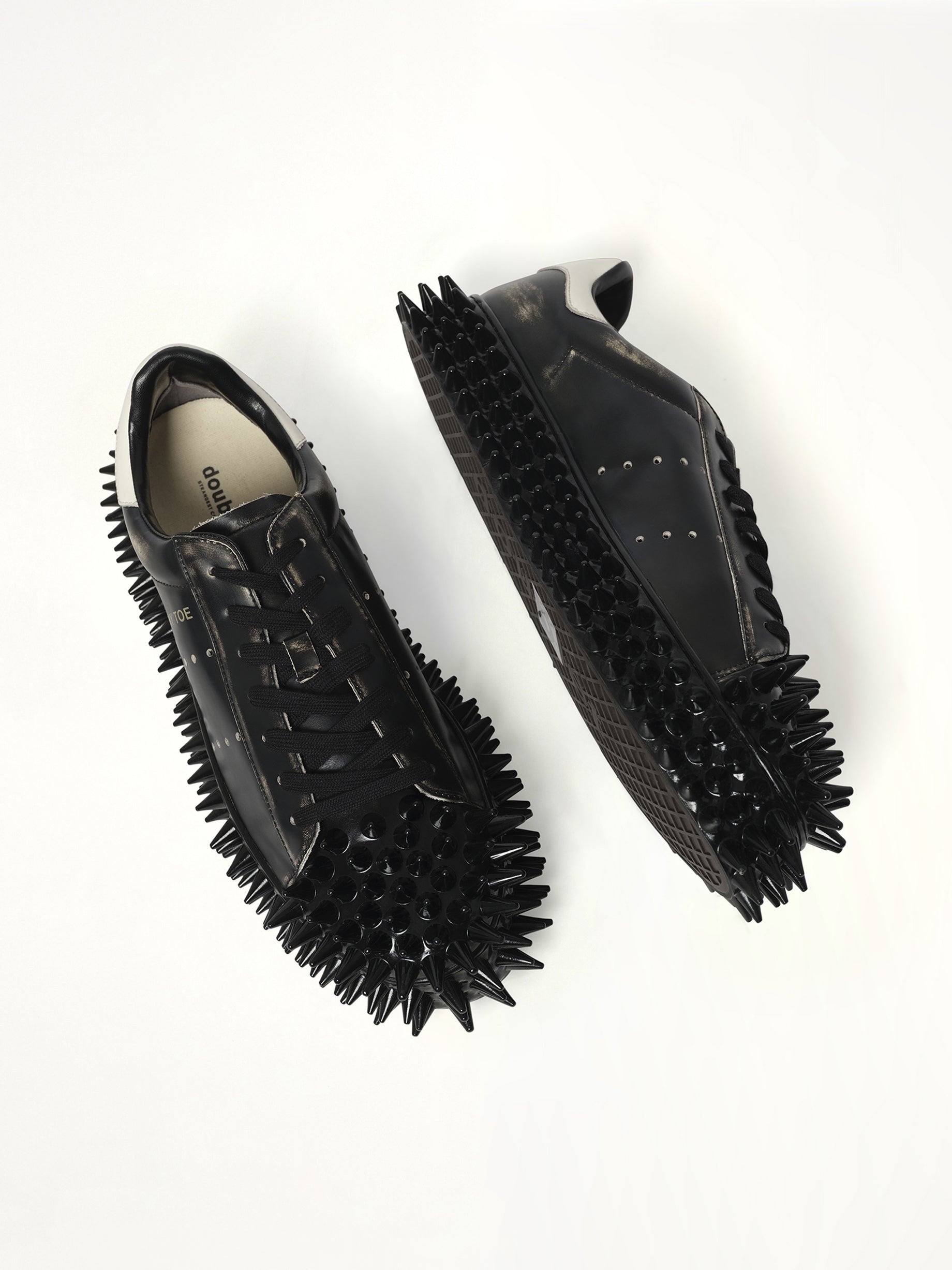 Spiky Leather Sneaker in Black Top View | DOUBLET
