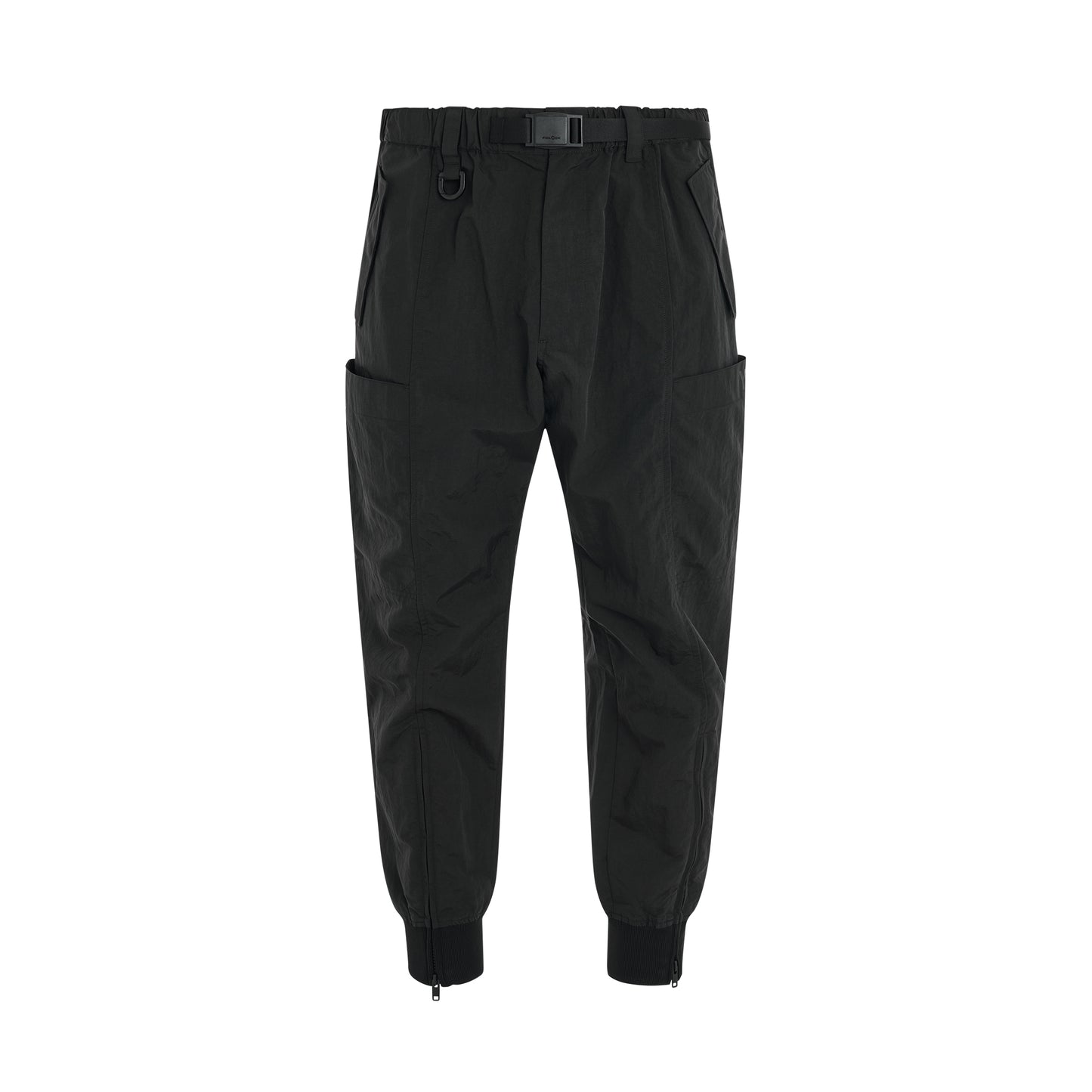 Crinkle Nylong Cuff Pants in Black