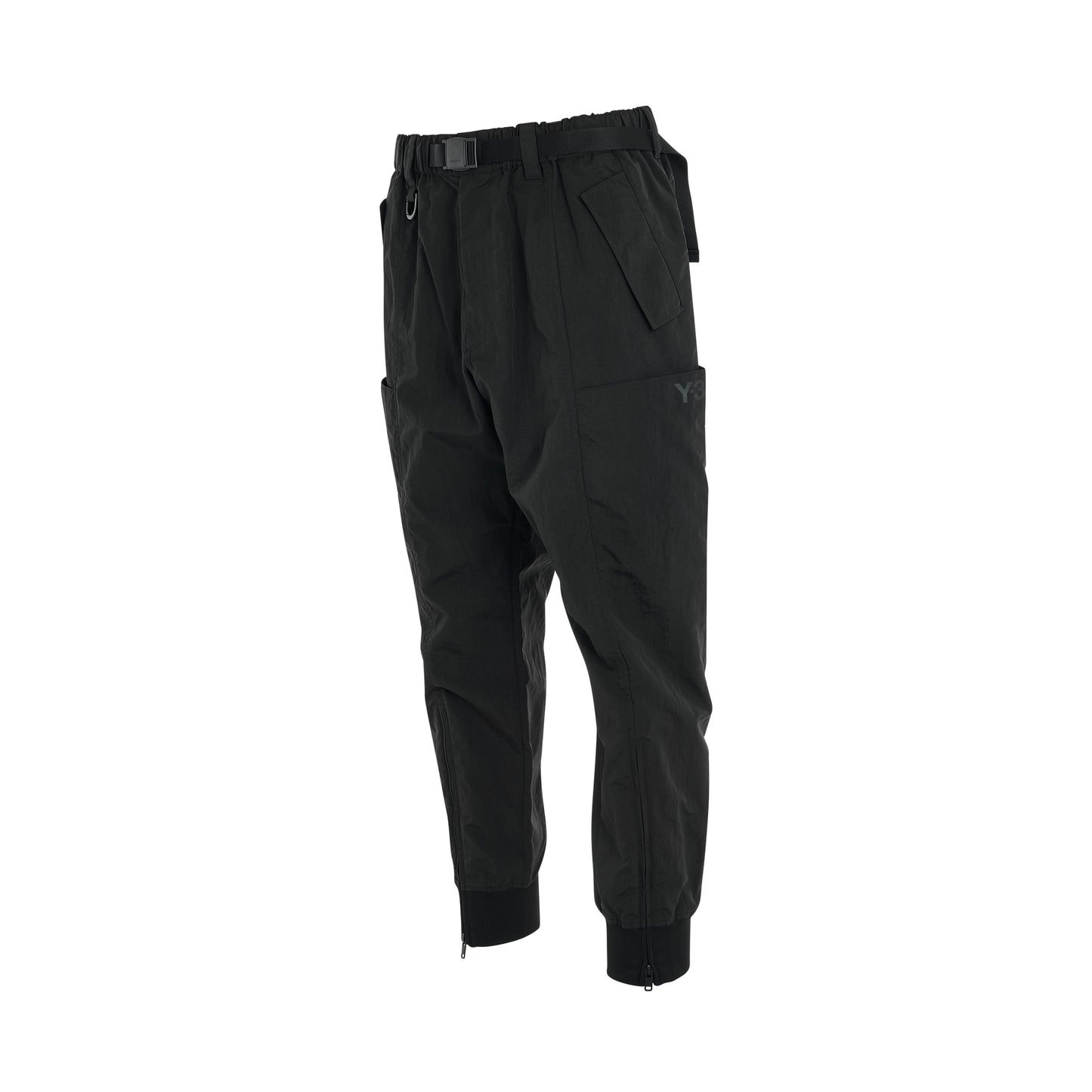 Crinkle Nylong Cuff Pants in Black