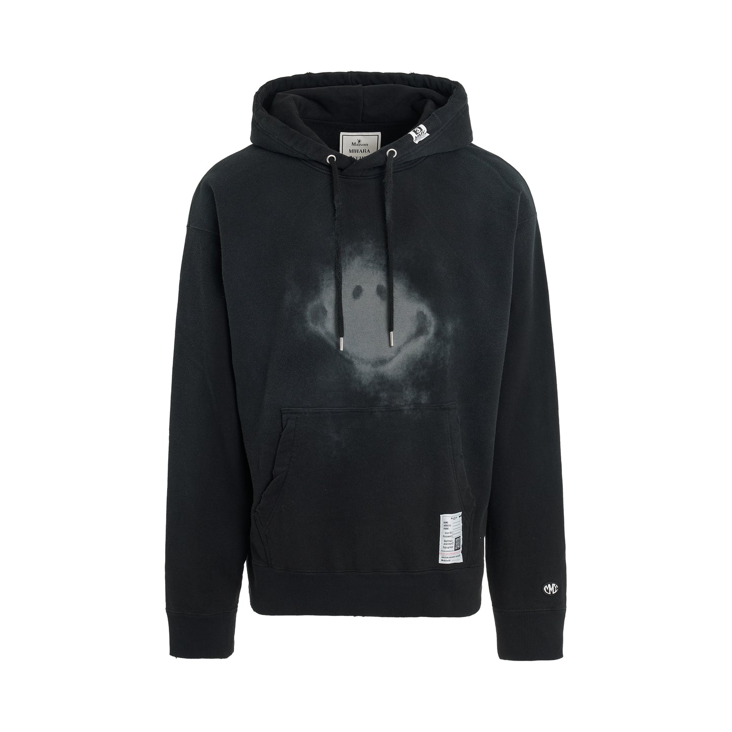 Distressed Smily Face Printed Hoodie in Black