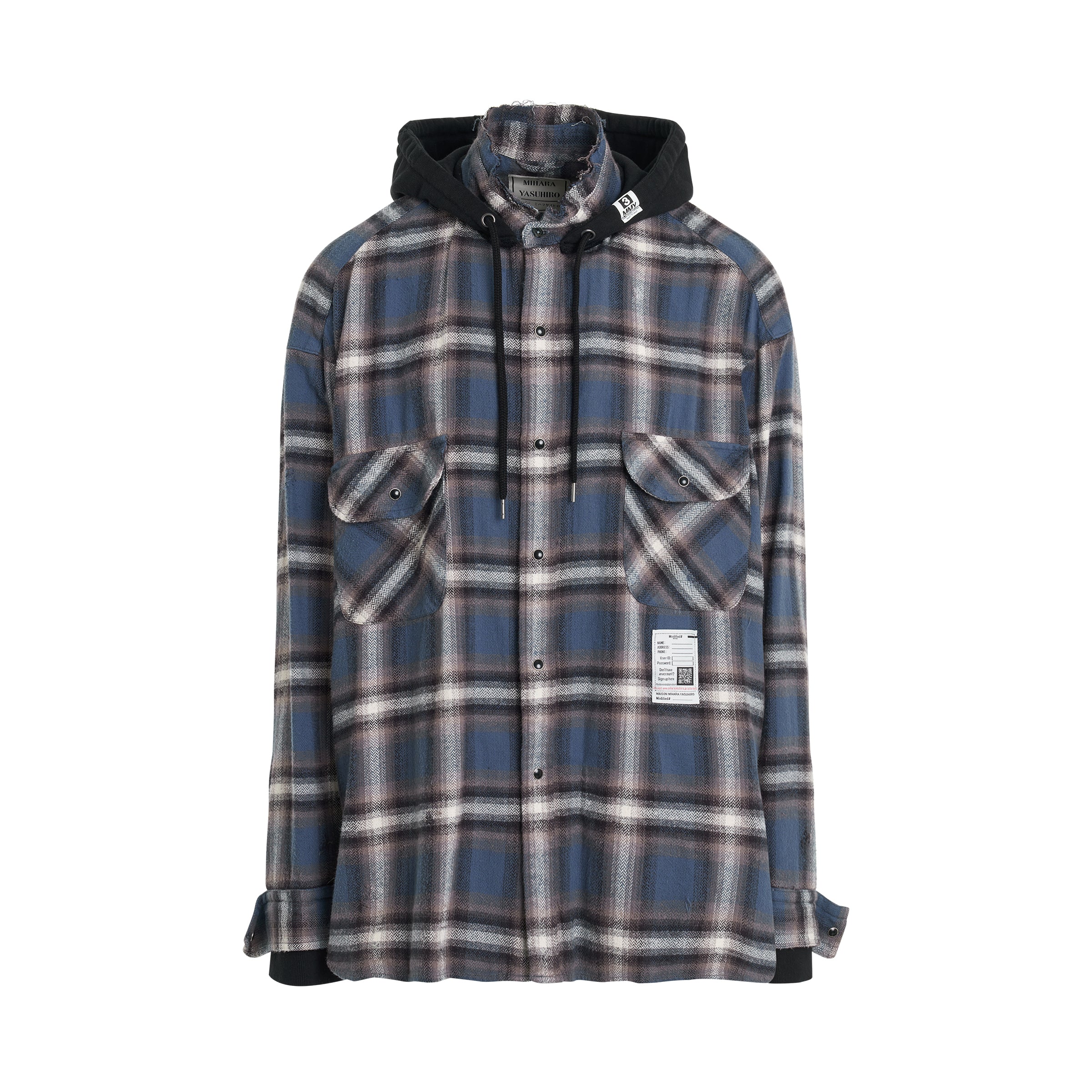 Sweat Hoodie Check Long Sleeve Shirt in Blue