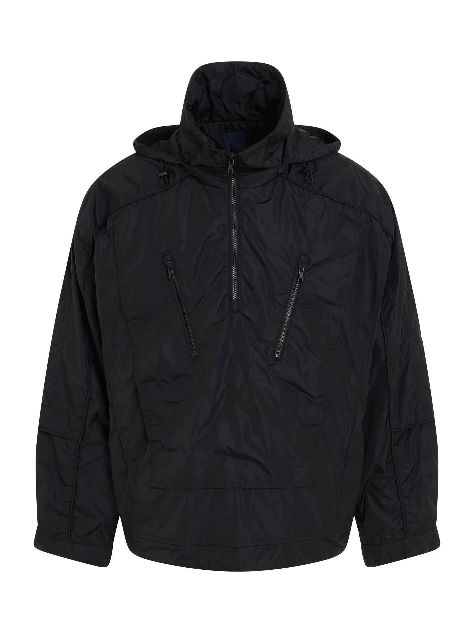 Half Zip-Up String Hoody in Black