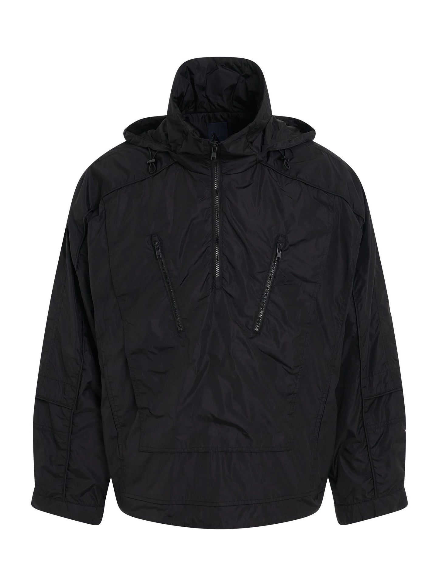 Half Zip-Up String Hoody in Black