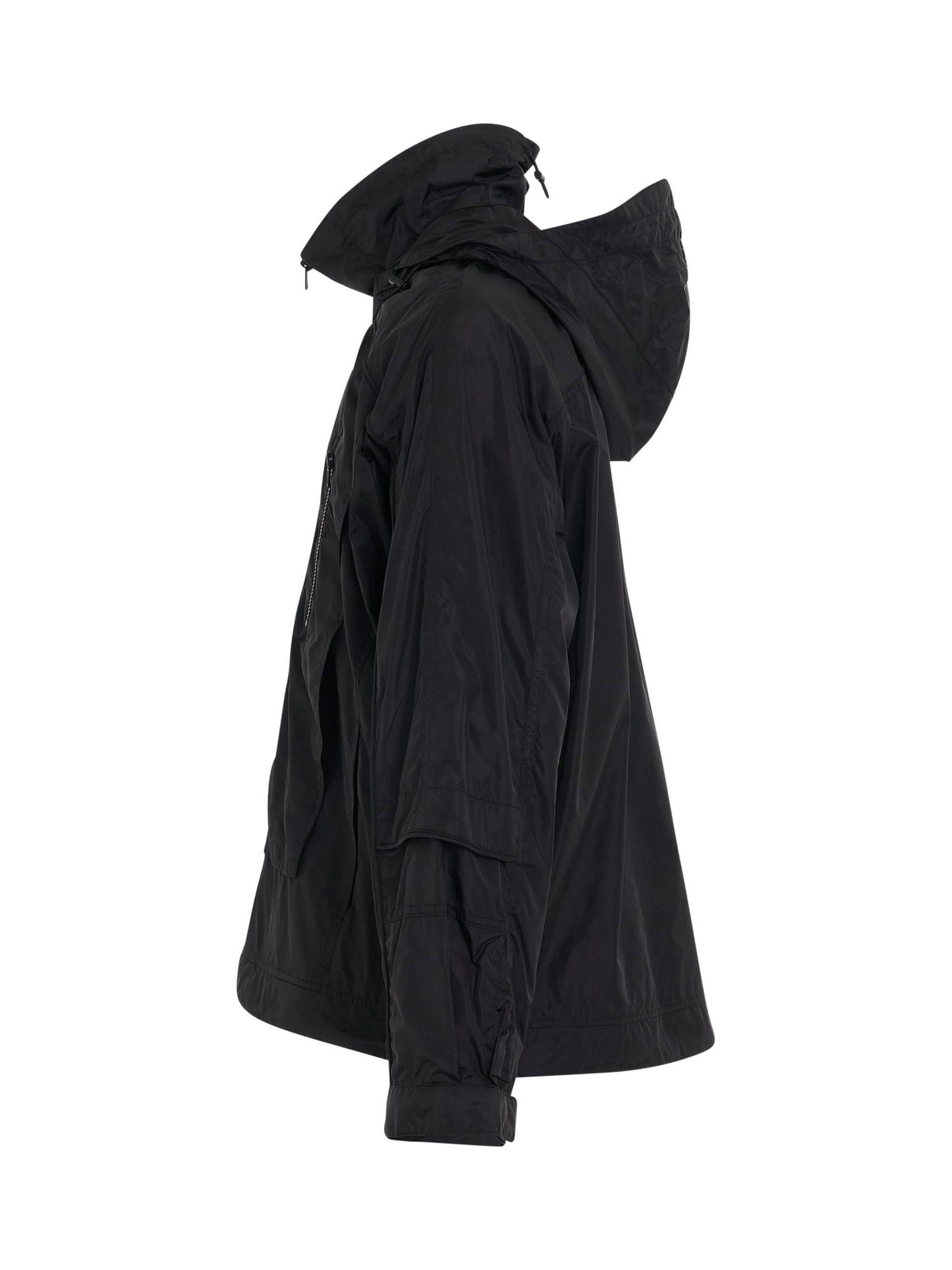 Half Zip-Up String Hoody in Black