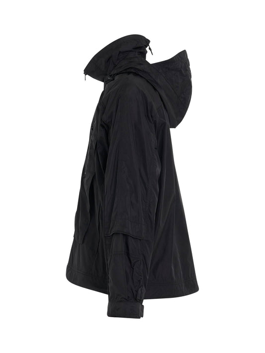 Half Zip-Up String Hoody in Black