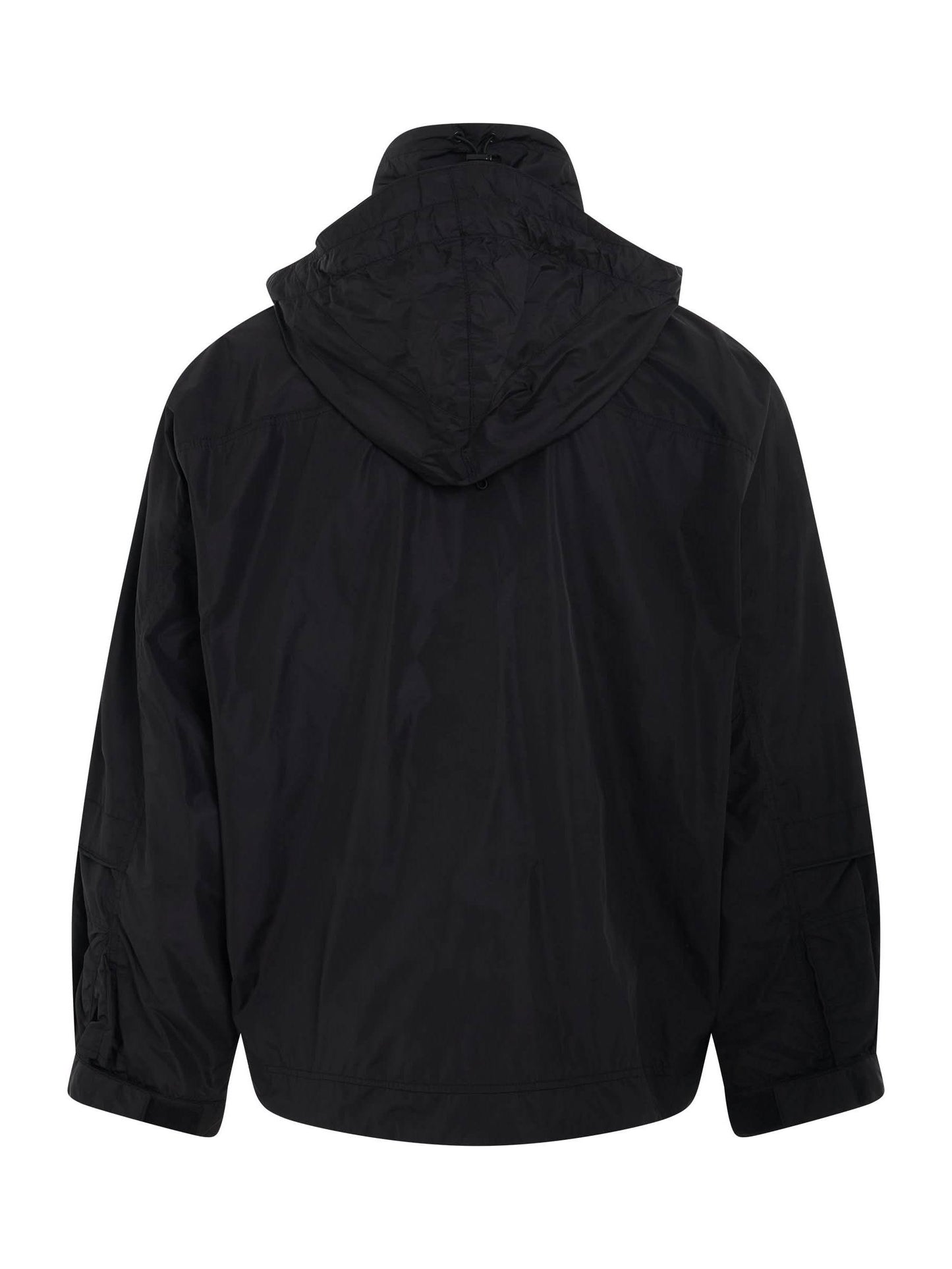 Half Zip-Up String Hoody in Black