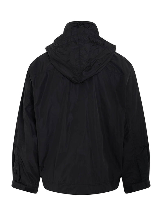 Half Zip-Up String Hoody in Black