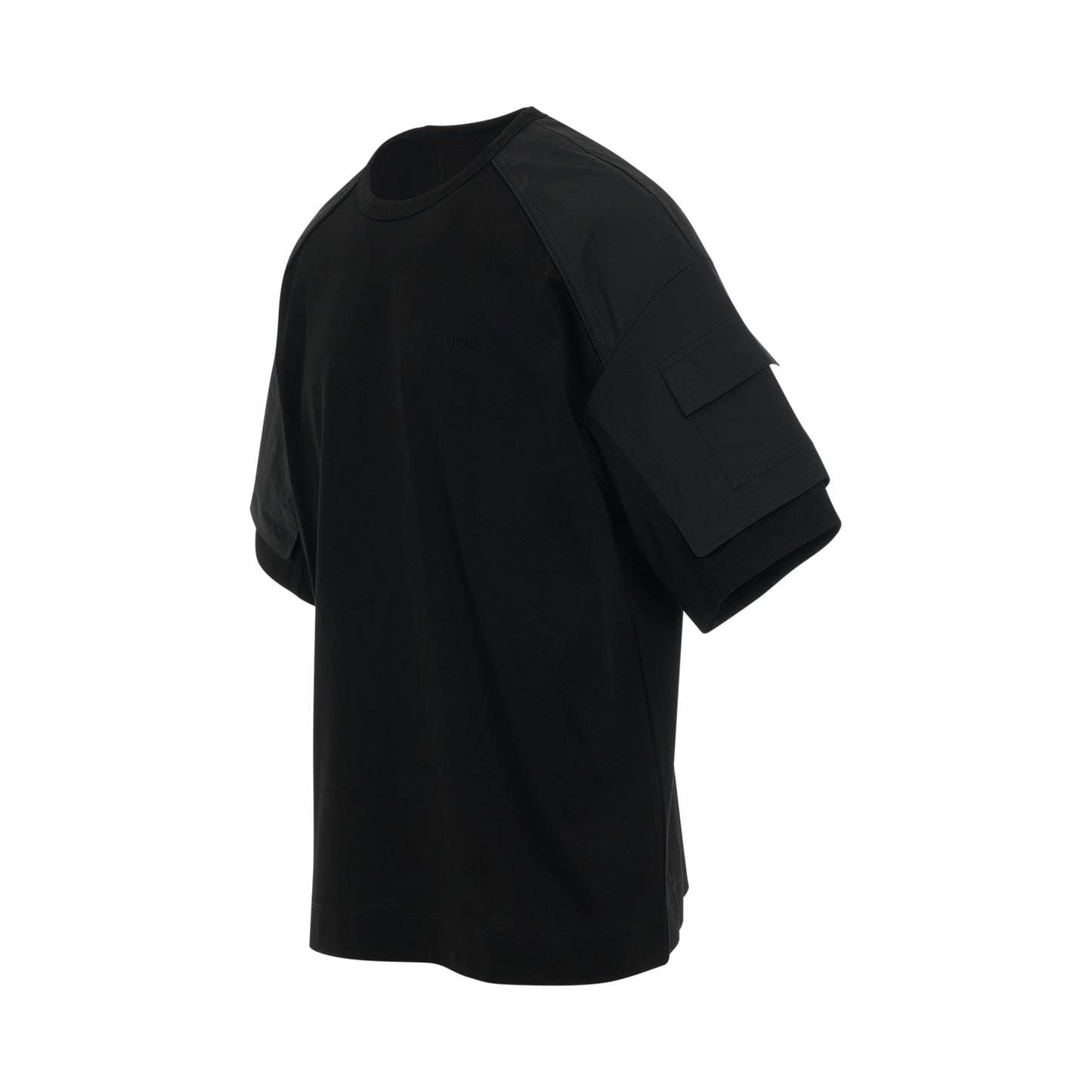 Nylon Layered Cotton T-Shirt in Black