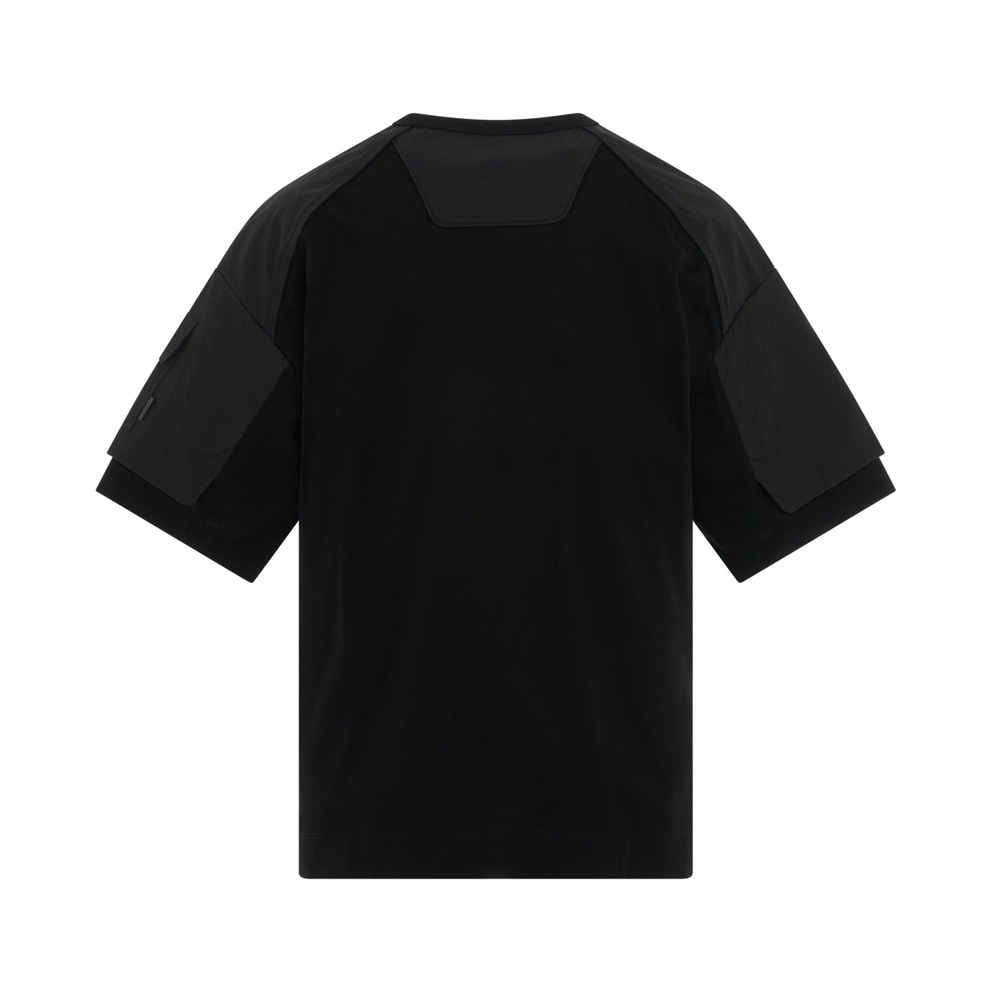 Nylon Layered Cotton T-Shirt in Black