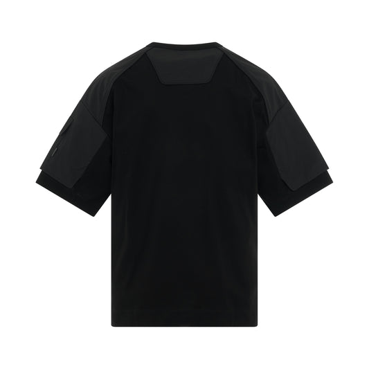 Nylon Layered Cotton T-Shirt in Black