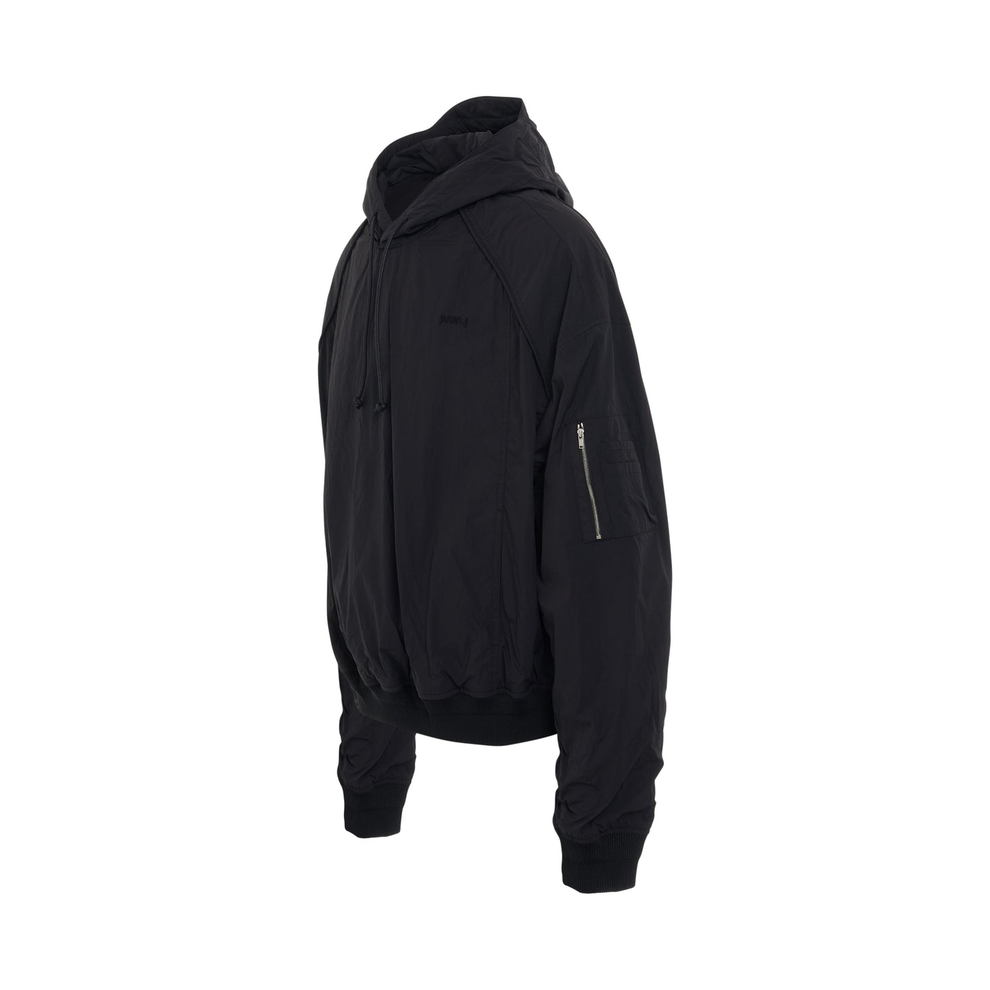 Puckered Nylon Cap Hoodie in Black