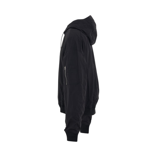 Puckered Nylon Cap Hoodie in Black