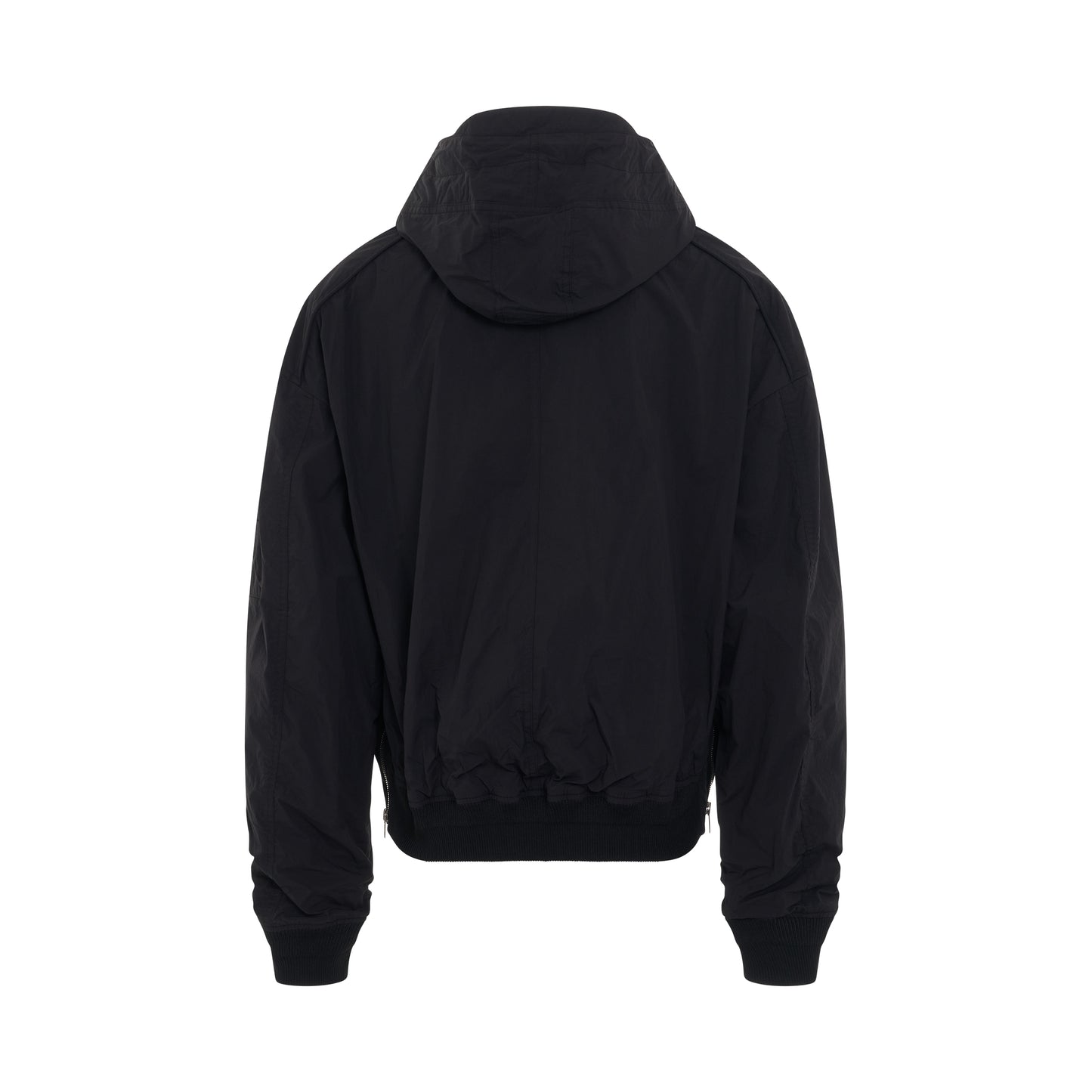 Puckered Nylon Cap Hoodie in Black