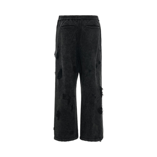 Garment Dyed Distressed Wide Track Pants in Grey