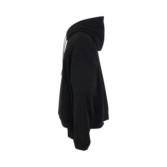 Cotton Layered Jersey Hoodie in Black