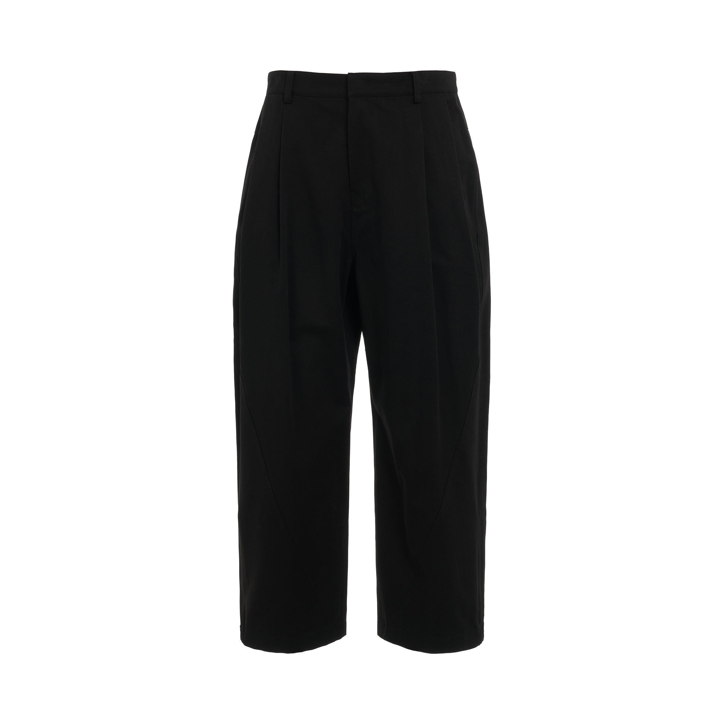 Two-Tucked Wide Cotton Pants in Black