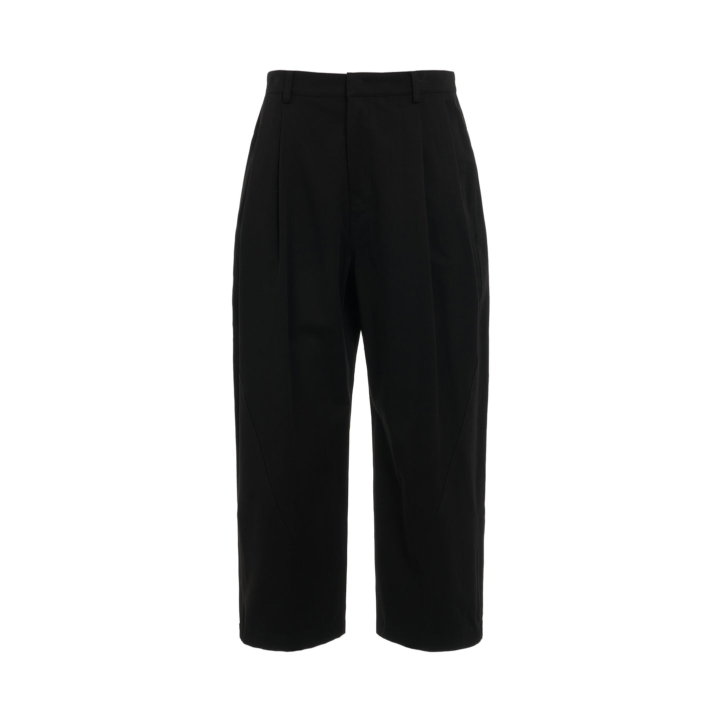 Two-Tucked Wide Cotton Pants in Black