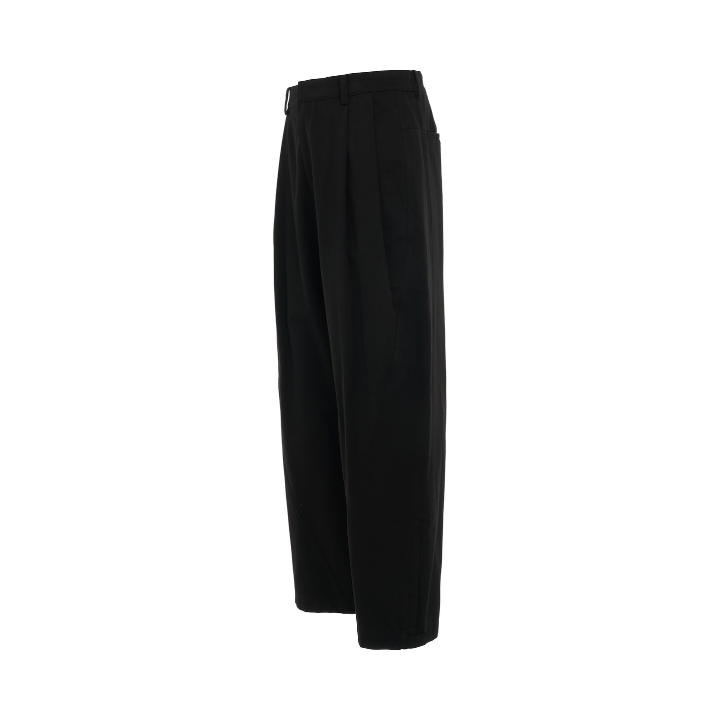 Two-Tucked Wide Cotton Pants in Black