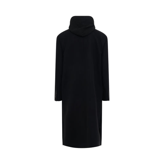 Over-Fit Jersey Hood Detachable Double Coat in Black