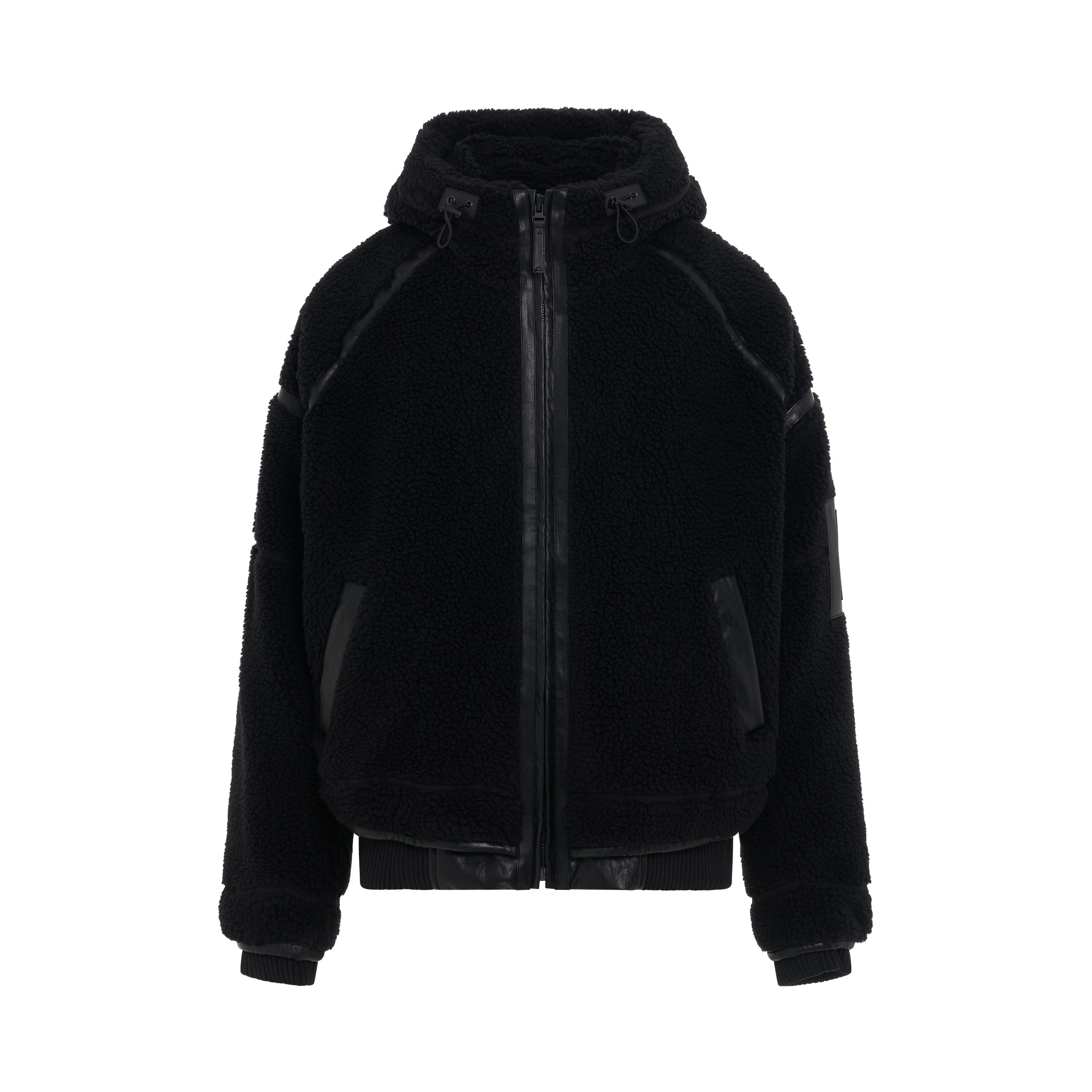 Leather Trimmed Sherpa Jumper in Black